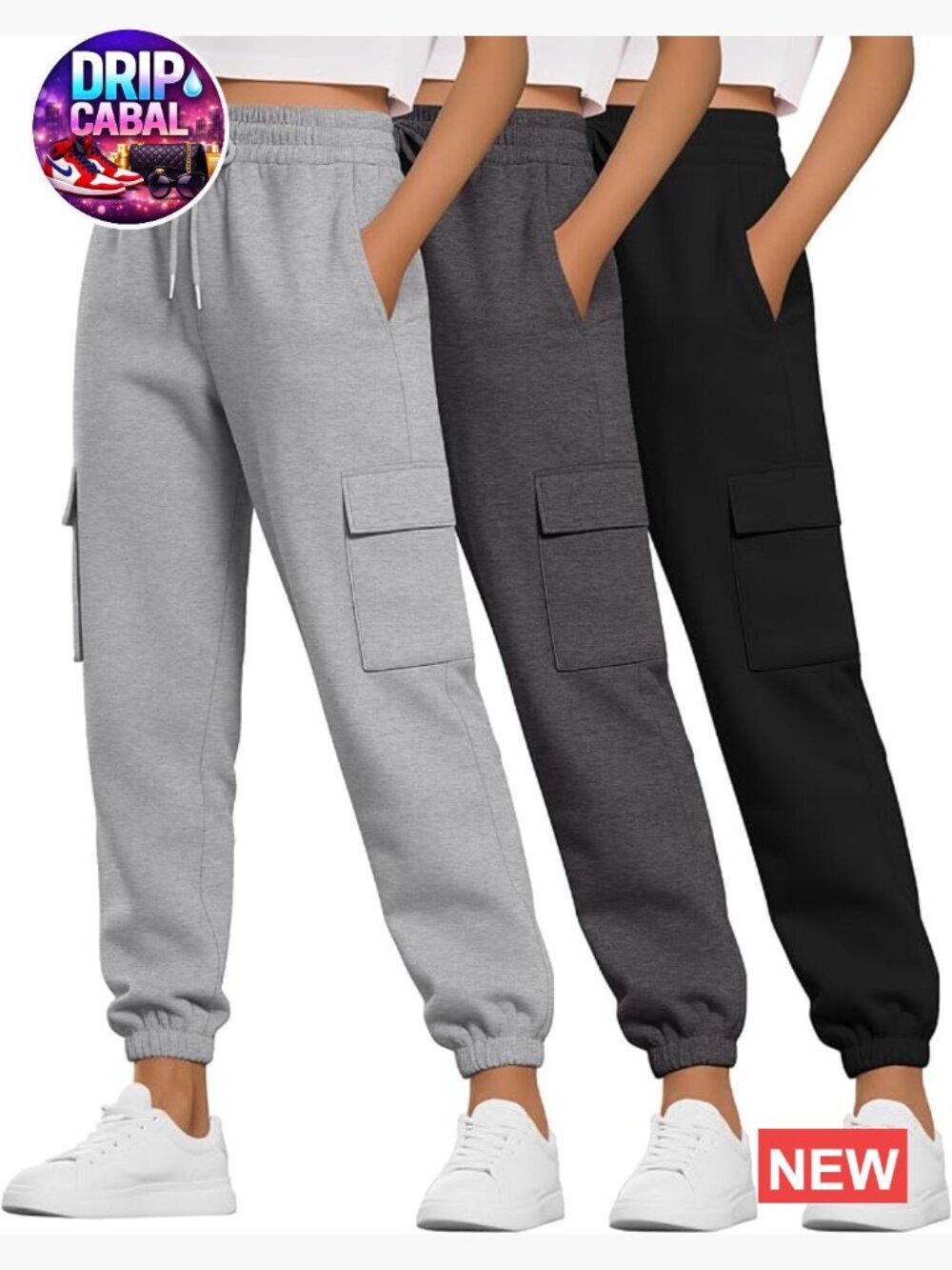 3 Pack Women's Cargo Sweatpants Joggers High Waist with Pockets Athletic